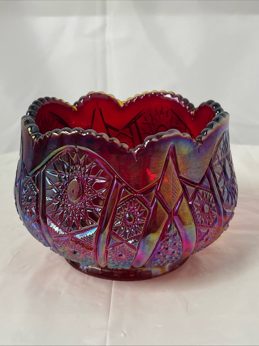 Indiana Glass Iridescent Ruby Red Carnival Glass Bowl